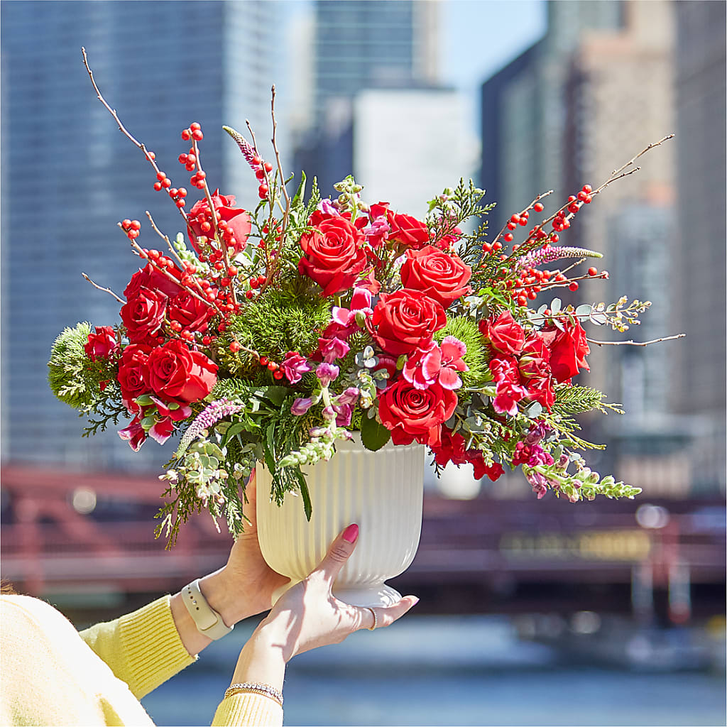 Big Red Bow Bouquet – GOOSEBERRIES FLOWER SHOP BY BERKOT'S, Twin Lakes WI