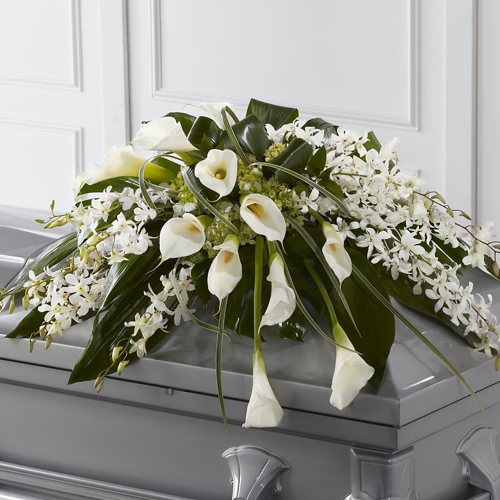Angel Wings Casket Spray – GOOSEBERRIES FLOWER SHOP BY BERKOT'S, Twin Lakes WI