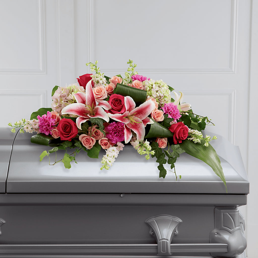Splendid Grace Casket Spray – GOOSEBERRIES FLOWER SHOP BY BERKOT'S, Twin Lakes WI
