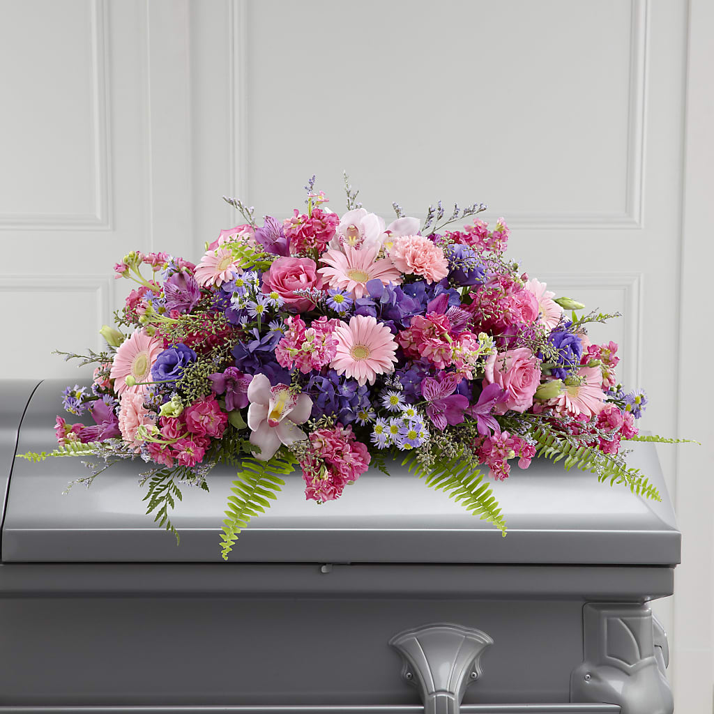 Glorious Garden Casket Spray – GOOSEBERRIES FLOWER SHOP BY BERKOT'S, Twin Lakes WI