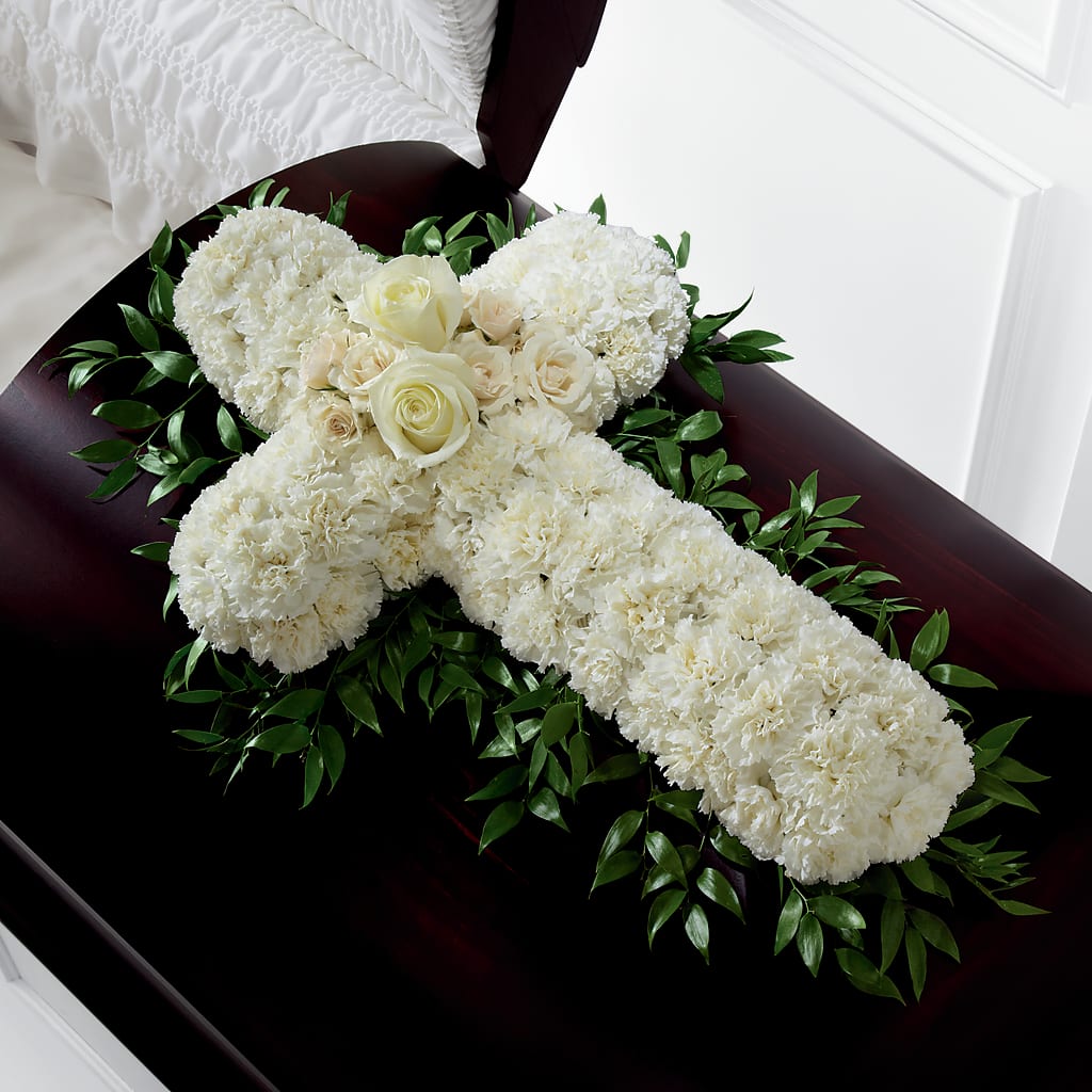 Peaceful Memories Casket Spray (Standard) – GOOSEBERRIES FLOWER SHOP BY BERKOT'S, Twin Lakes WI