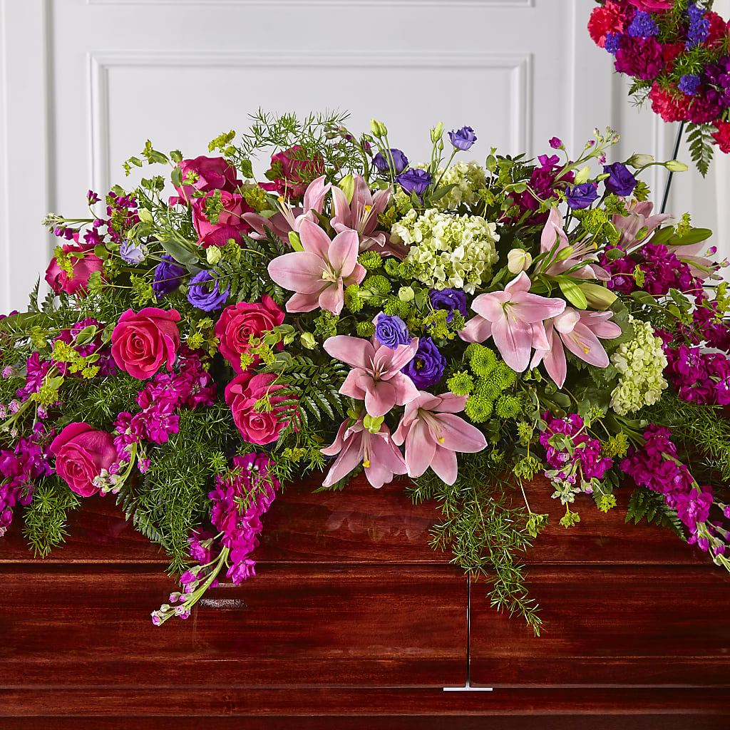 Radiant Tribute Casket Spray – GOOSEBERRIES FLOWER SHOP BY BERKOT'S, Twin Lakes WI
