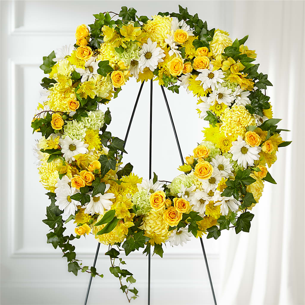Golden Remembrance Wreath – GOOSEBERRIES FLOWER SHOP BY BERKOT'S, Twin Lakes WI
