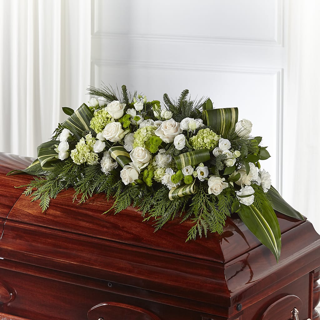 Hopeful Gesture Casket Spray – GOOSEBERRIES FLOWER SHOP BY BERKOT'S, Twin Lakes WI