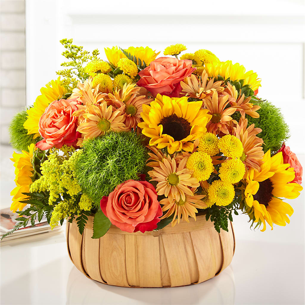 Harvest Sunflower Basket – GOOSEBERRIES FLOWER SHOP BY BERKOT'S, Twin Lakes WI