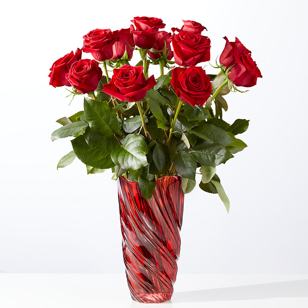 Classic Love Red Rose Bouquet with Luxe Swirl Vase – GOOSEBERRIES FLOWER SHOP BY BERKOT'S, Twin Lakes WI