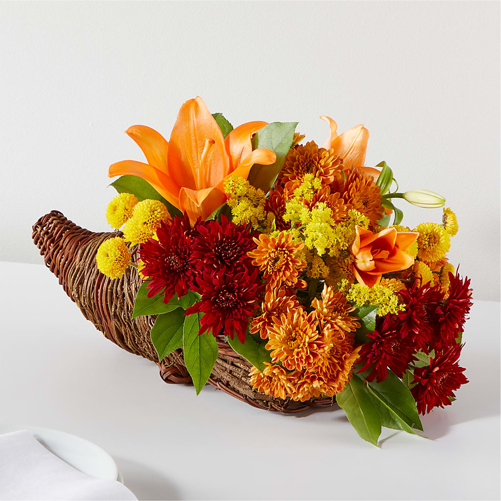 Bouquet of Blessings Cornucopia – GOOSEBERRIES FLOWER SHOP BY BERKOT'S, Twin Lakes WI
