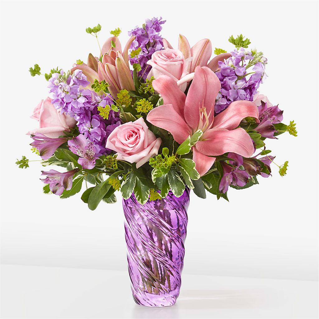 Precious Petals Bouquet with Luxe Swirl Vase – GOOSEBERRIES FLOWER SHOP BY BERKOT'S, Twin Lakes WI