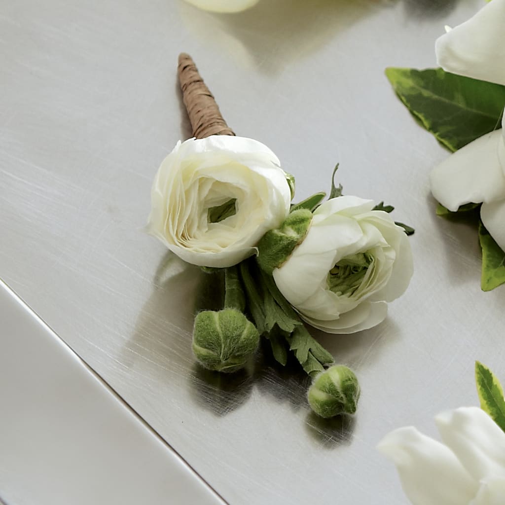 White Ranunculus Boutonniere – GOOSEBERRIES FLOWER SHOP BY BERKOT'S, Twin Lakes WI