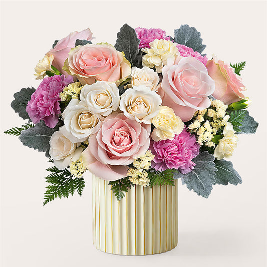 Blissful Moments Bouquet with Ivory Vase – GOOSEBERRIES FLOWER SHOP BY BERKOT'S, Twin Lakes WI