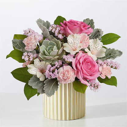 Dusty Rose Bouquet with Ivory Vase – GOOSEBERRIES FLOWER SHOP BY BERKOT'S, Twin Lakes WI