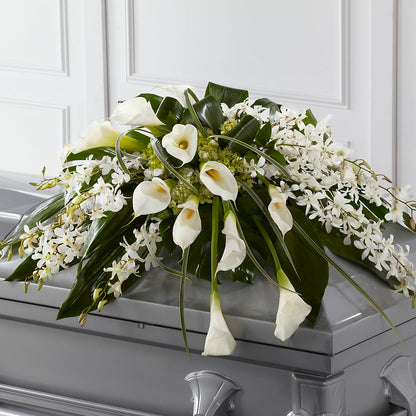 Angel Wings Casket Spray – GOOSEBERRIES FLOWER SHOP BY BERKOT'S, Twin Lakes WI