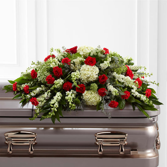 Sincerity Casket Spray – GOOSEBERRIES FLOWER SHOP BY BERKOT'S, Twin Lakes WI