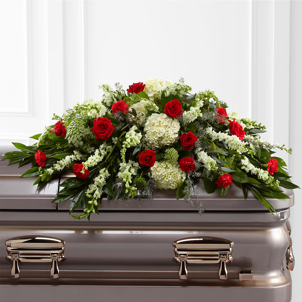 Sincerity Casket Spray – GOOSEBERRIES FLOWER SHOP BY BERKOT'S, Twin Lakes WI