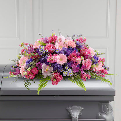 Glorious Garden Casket Spray – GOOSEBERRIES FLOWER SHOP BY BERKOT'S, Twin Lakes WI