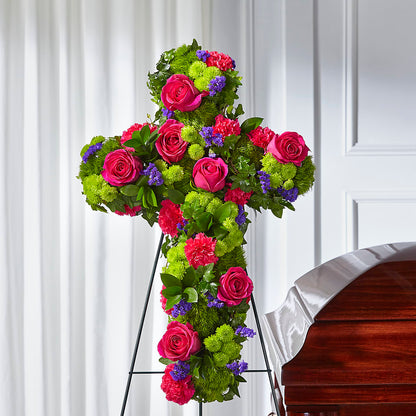Tribute Rose Floral Cross – GOOSEBERRIES FLOWER SHOP BY BERKOT'S, Twin Lakes WI