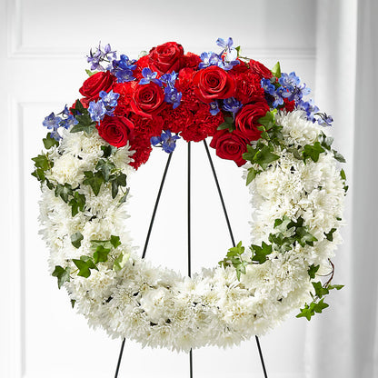Patriotic Passion Wreath – GOOSEBERRIES FLOWER SHOP BY BERKOT'S, Twin Lakes WI