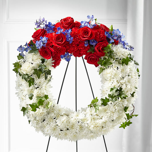 Patriotic Passion Wreath – GOOSEBERRIES FLOWER SHOP BY BERKOT'S, Twin Lakes WI