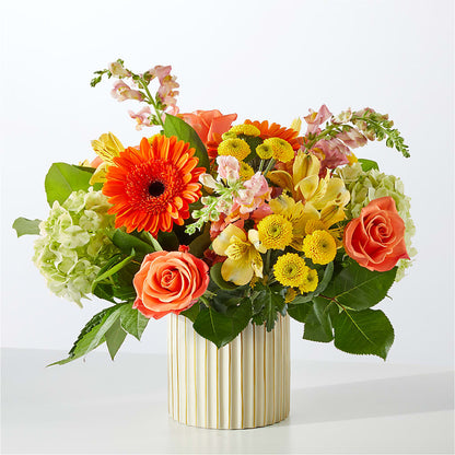 Autumn Sunshine Bouquet with Ivory Vase – GOOSEBERRIES FLOWER SHOP BY BERKOT'S, Twin Lakes WI