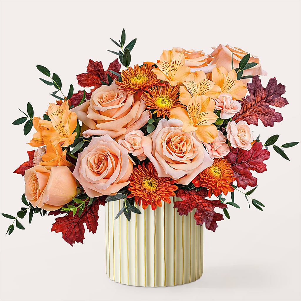 Spiced Latte Bouquet with Ivory Vase – GOOSEBERRIES FLOWER SHOP BY BERKOT'S, Twin Lakes WI