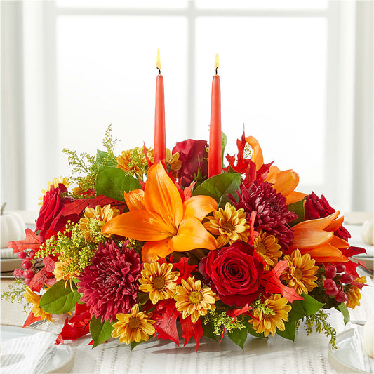 Autumn's Embrace Centerpiece – GOOSEBERRIES FLOWER SHOP BY BERKOT'S, Twin Lakes WI