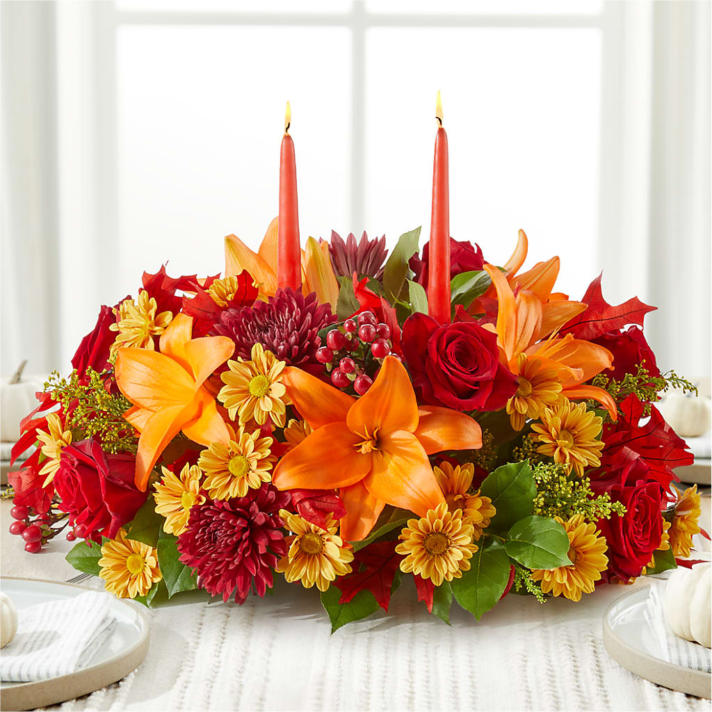 Autumn's Embrace Centerpiece – GOOSEBERRIES FLOWER SHOP BY BERKOT'S, Twin Lakes WI