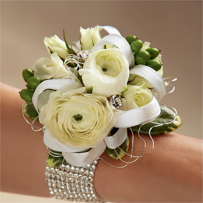 White Wedding Corsage – GOOSEBERRIES FLOWER SHOP BY BERKOT'S, Twin Lakes WI